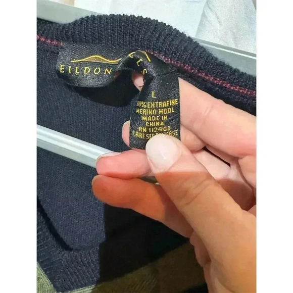 Eildon Hills Argyle Extrafine Merino Wool VNeck Sweater Multicolor  L Academia - Picture 5 of 9